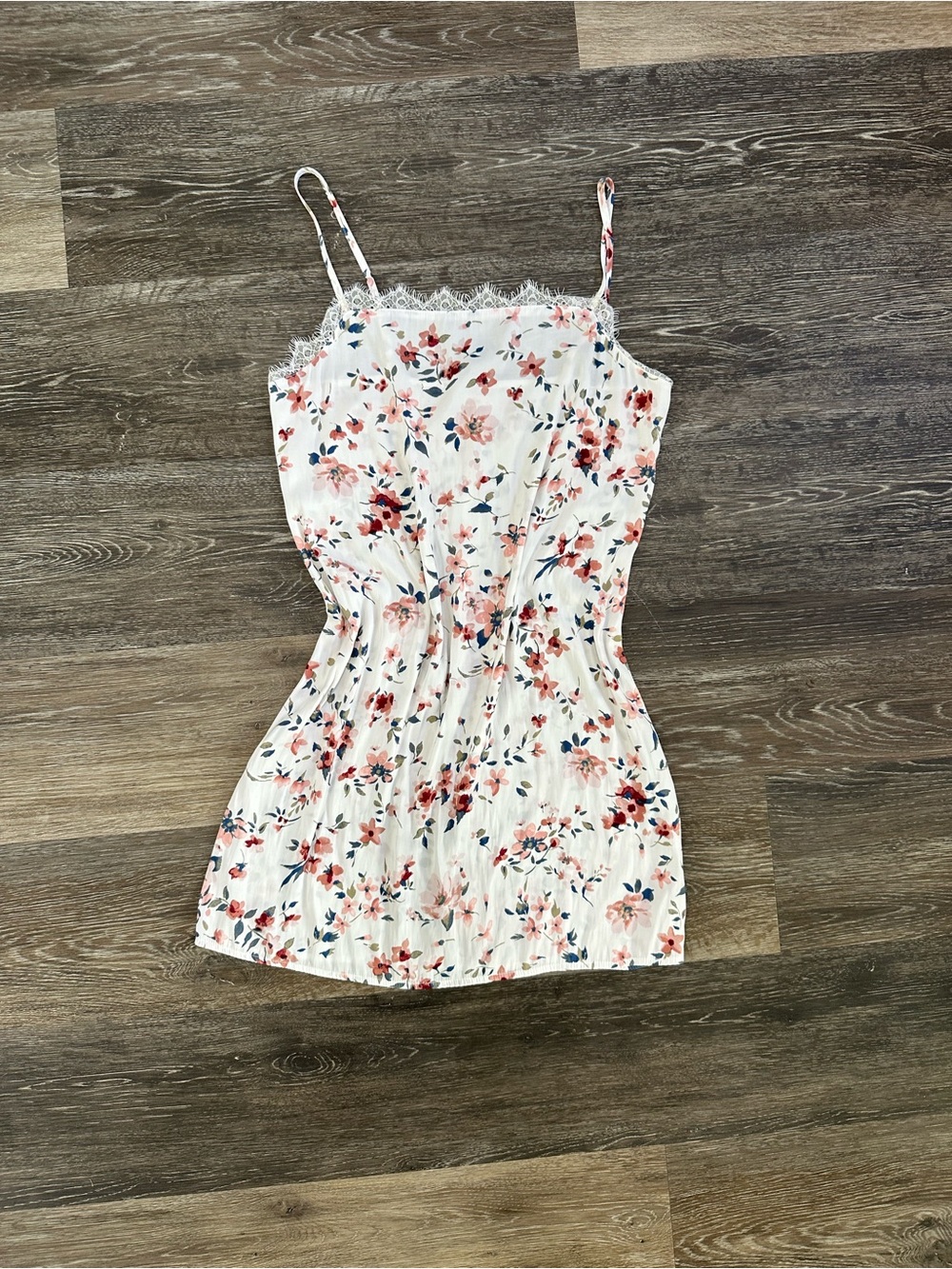 Hollister Floral Lace Trim Cami Baby Doll Mini Dress White Pink Small